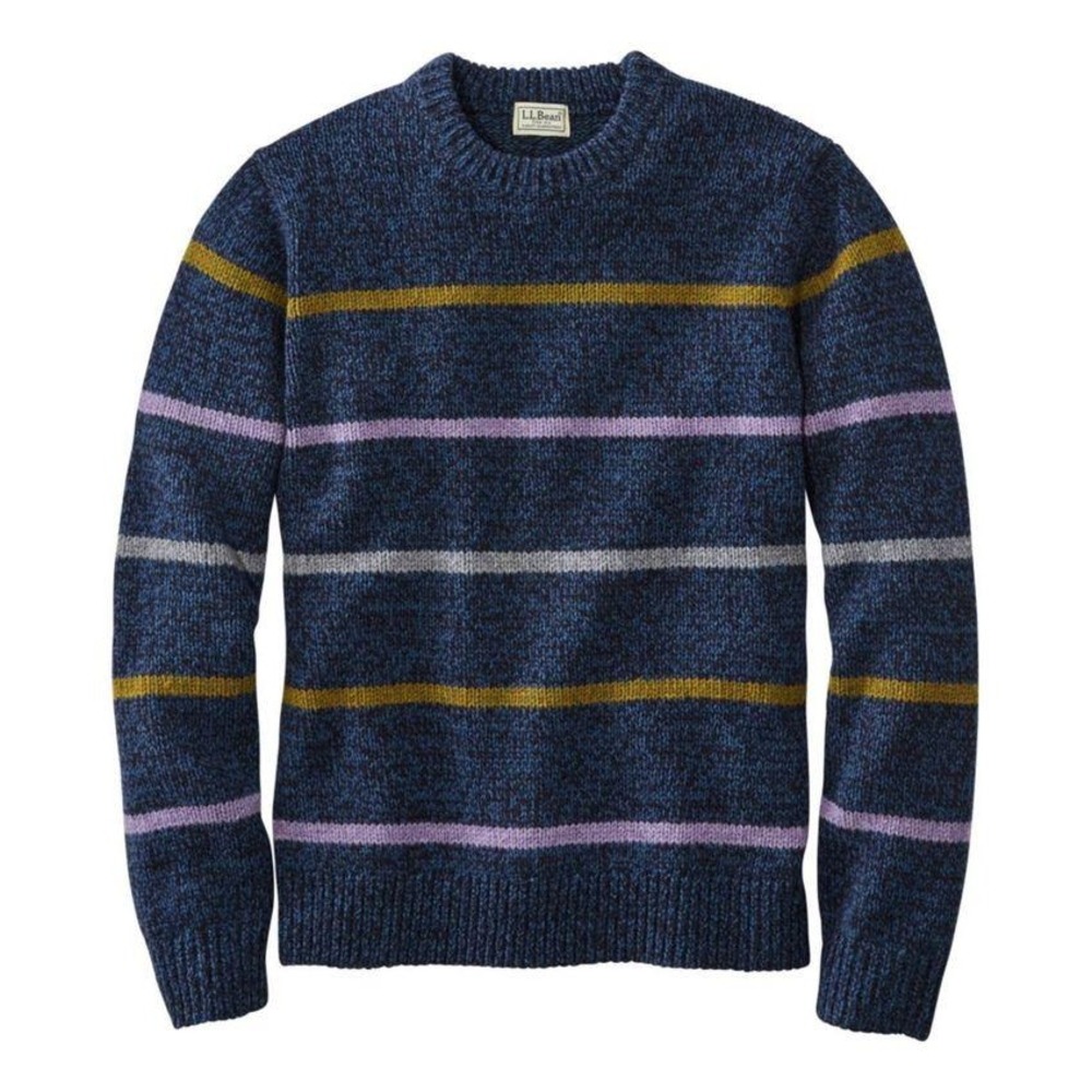 L.L.Bean Lambswool Sweater Mens L Blue‎ Stripe Y2K 90s Heritage Heavy Knit
